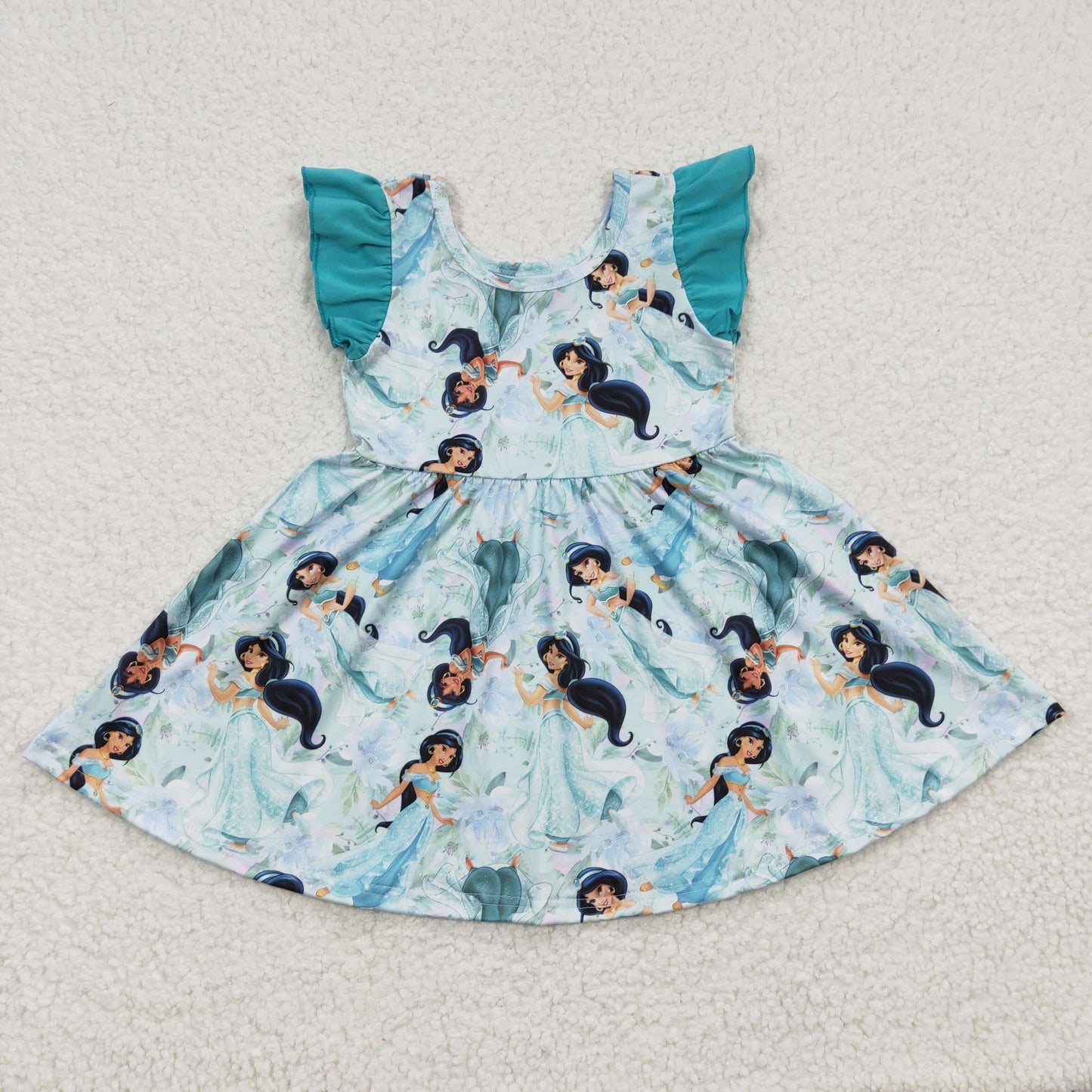 Girls blue cartoon princess print summer dress   GSD0267