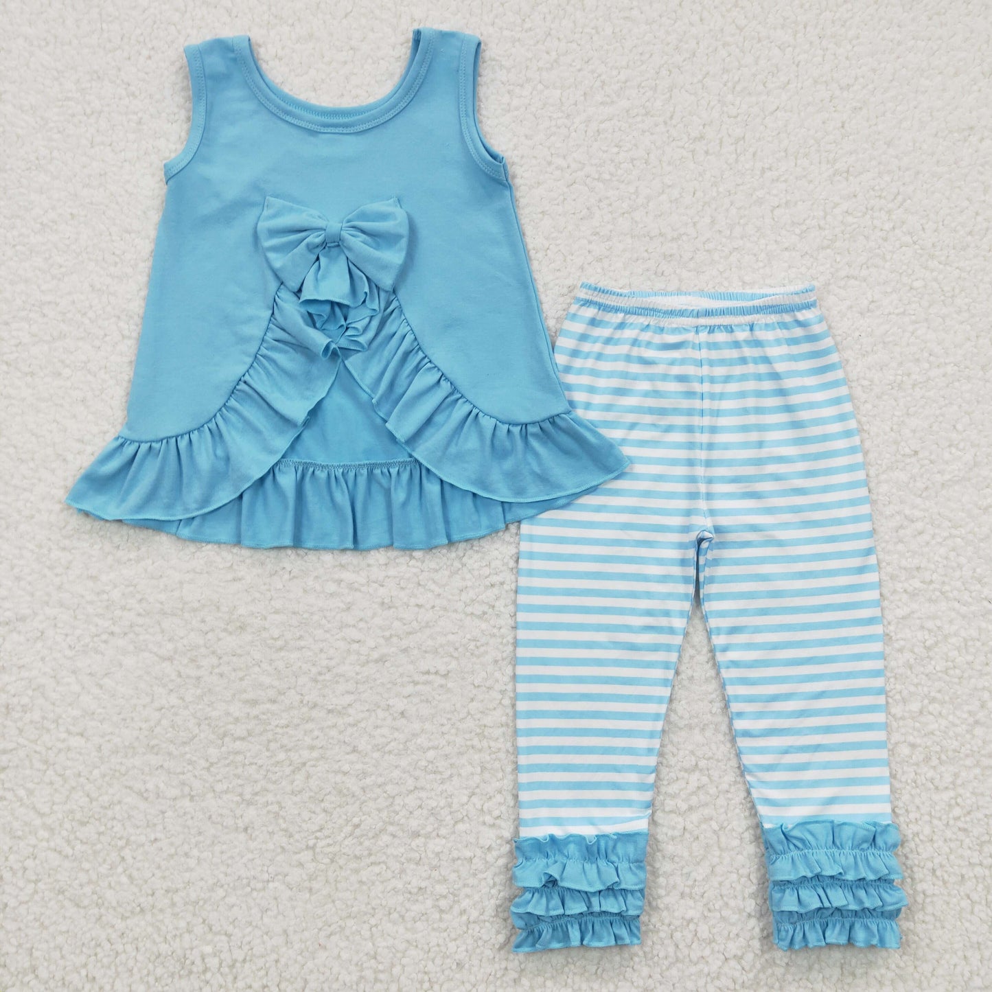 Girls blue sleeveless top stripes legging pants outfits   GSPO0505