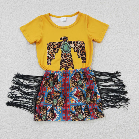 Girls yellow top & tassels skirts summer western outfits GSD0287