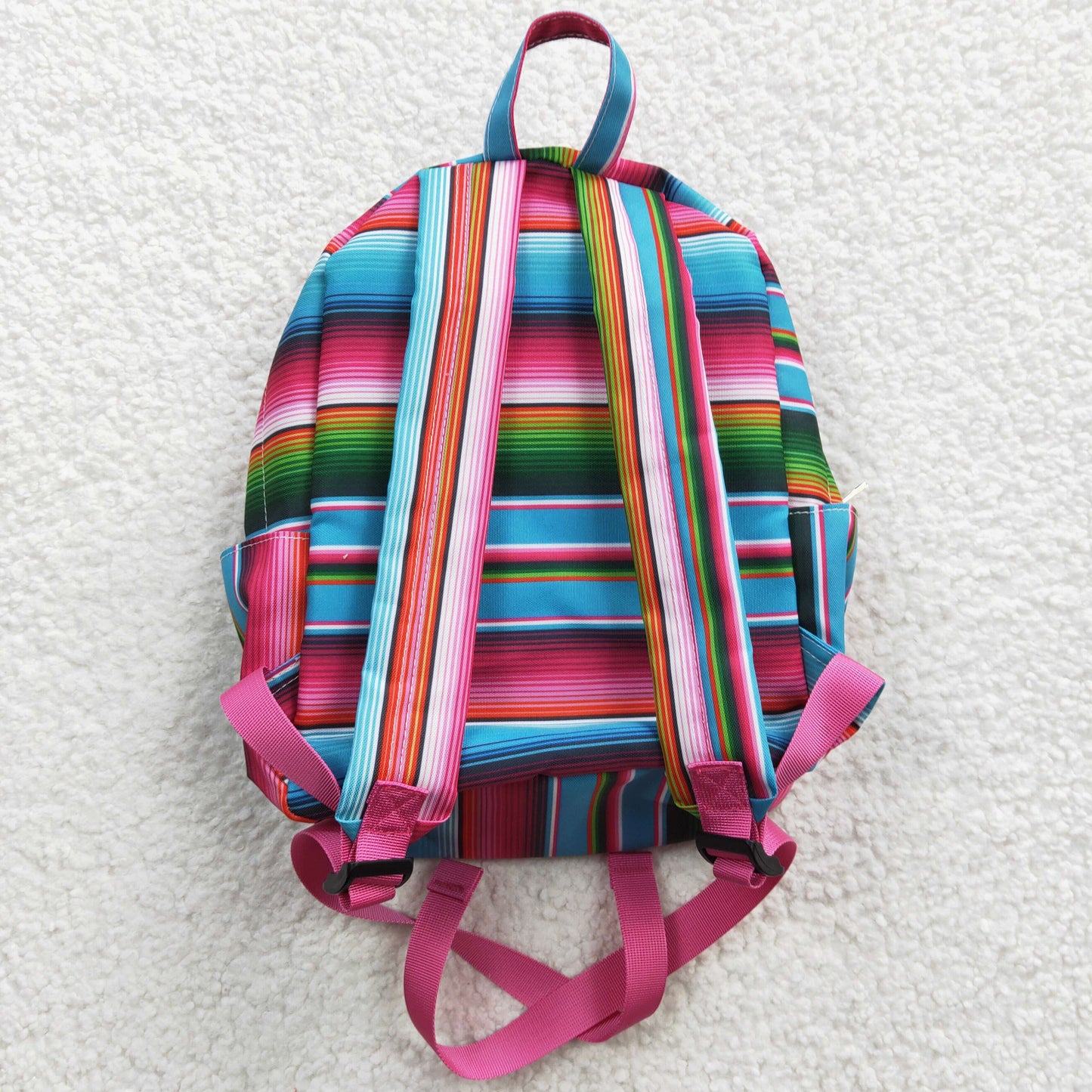 Girls bag hot pink green stripes print backpack BA0041