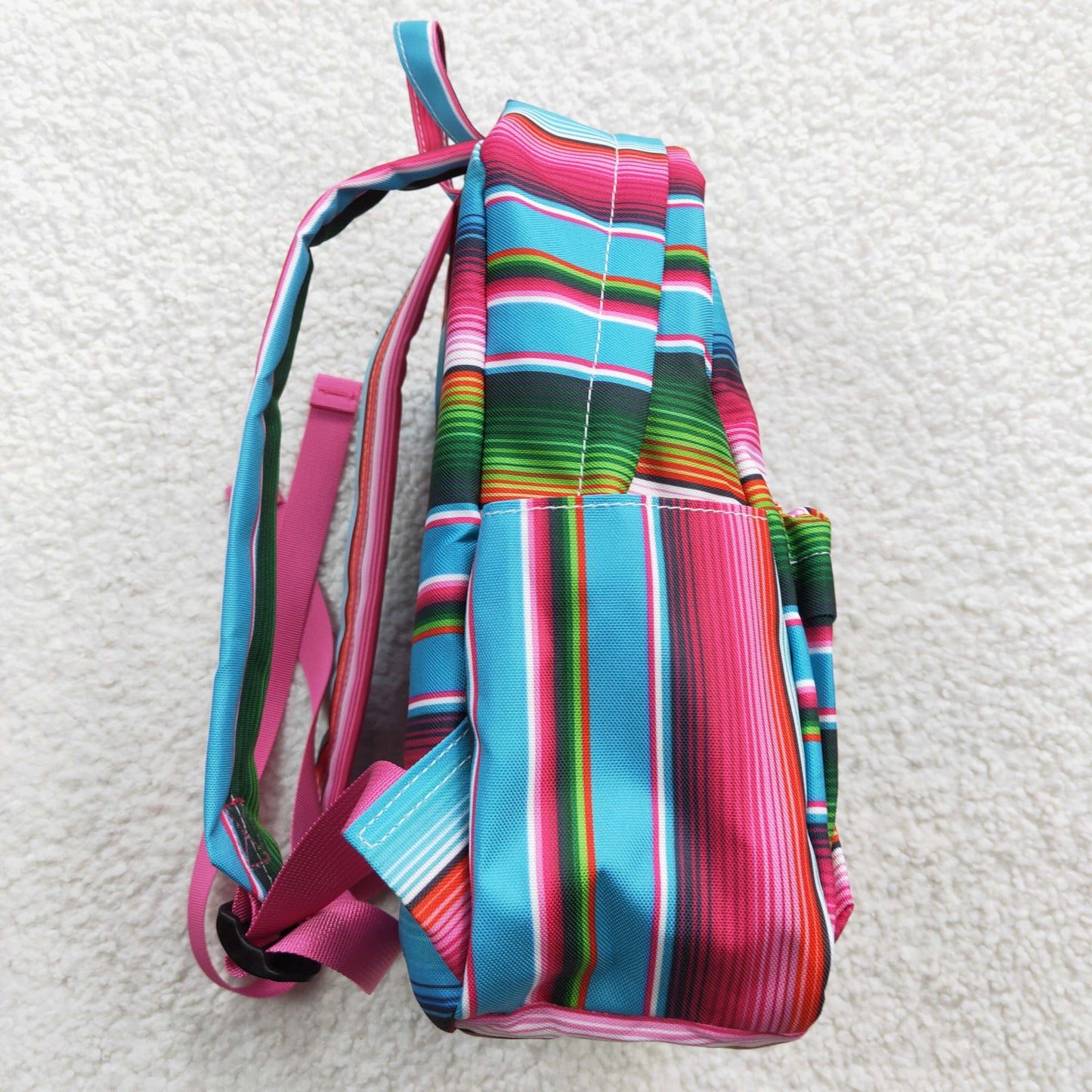 Girls bag hot pink green stripes print backpack BA0041