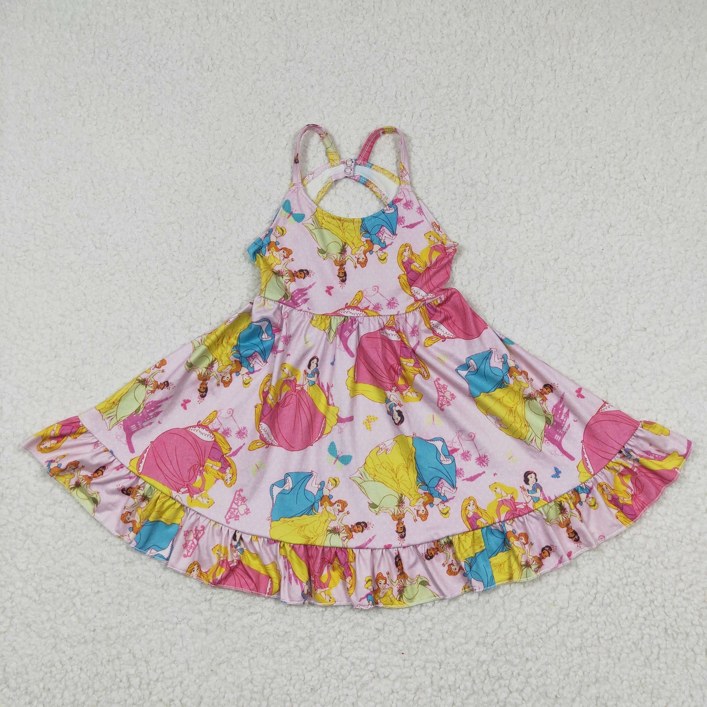 Girls summer pink princess print dress GSD0281