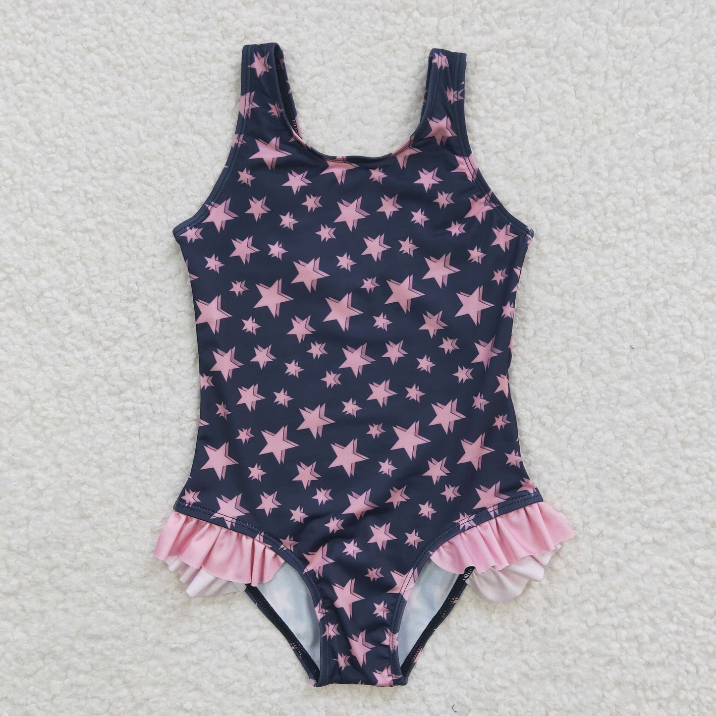 Girls pink star print swimsuit  S0048