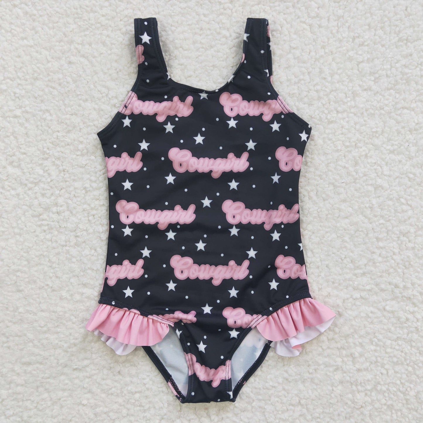 Girls pink cowgirl print swimsuit  S0050