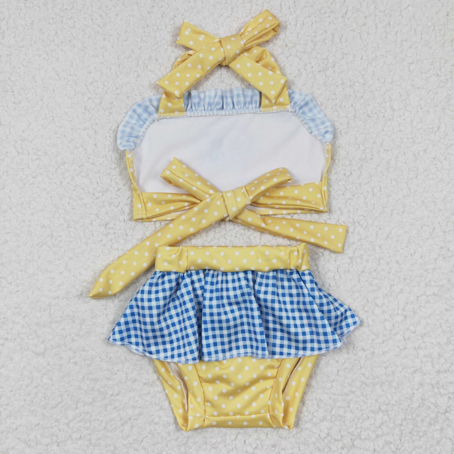 Girls Yellow blue Princess print 2 pieces swimsuit  S0060