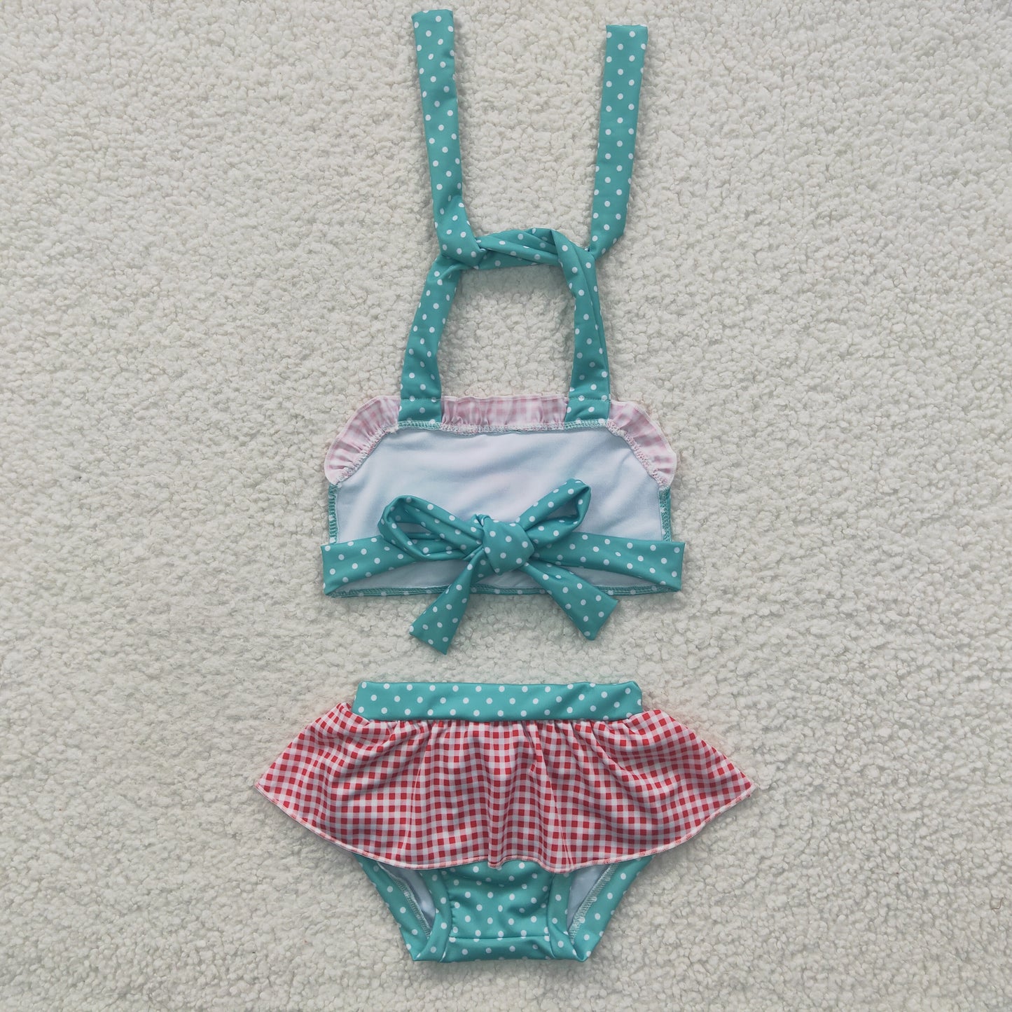 Girls green Princess print 2 pieces swimsuit  S0057