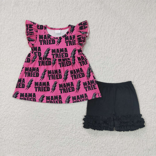 (Promotion)Baby Girls Mama Tried Summer Western shorts sets GSSO0199