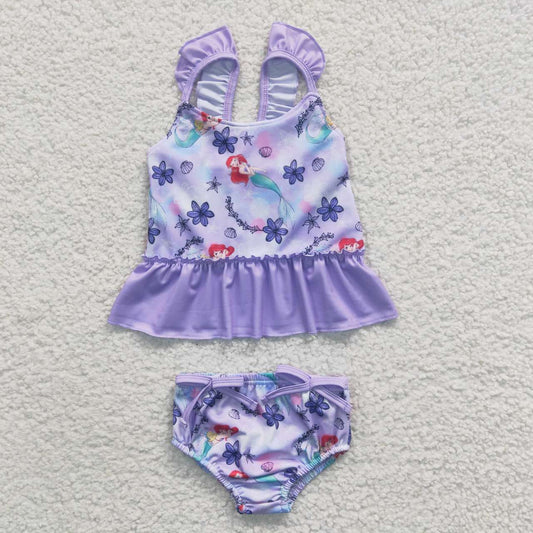 Girls purple cartoon print swimsuit    S0037