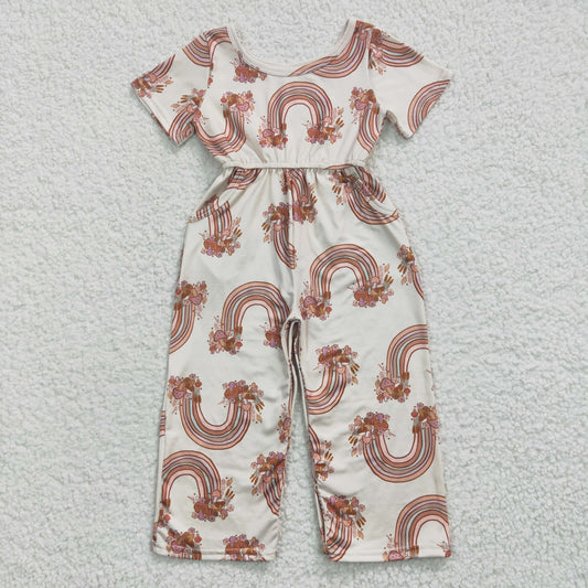 Girls mushrooms rainbow print summer jumpsuit   SR0241