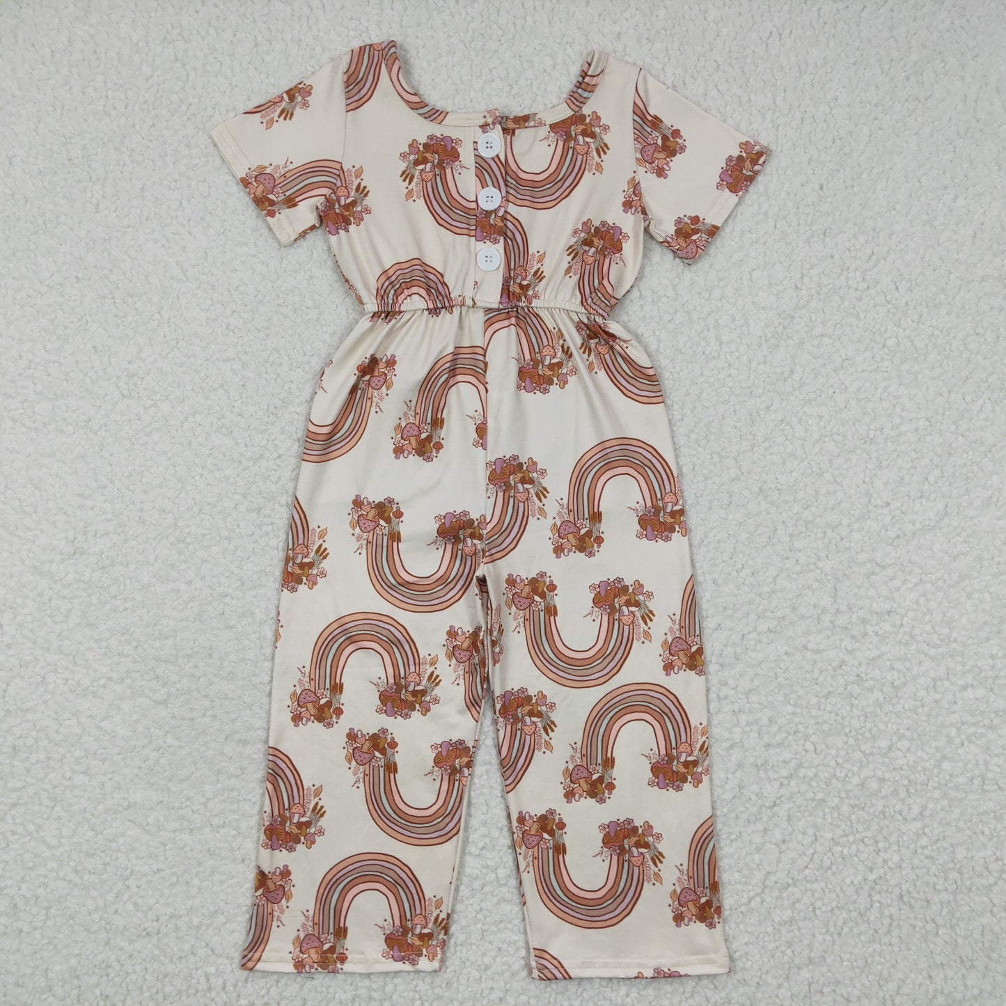 Girls mushrooms rainbow print summer jumpsuit   SR0241