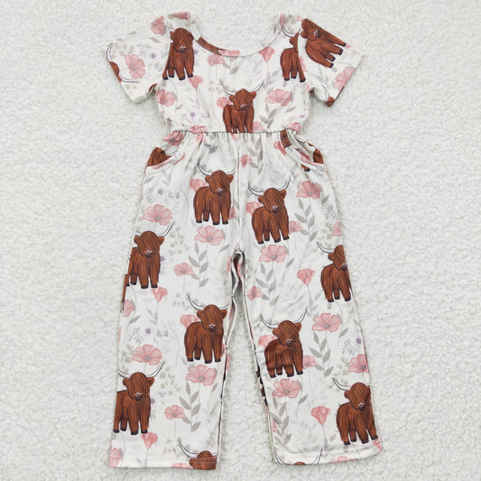 Girls highland cow print summer jumpsuit   SR0227