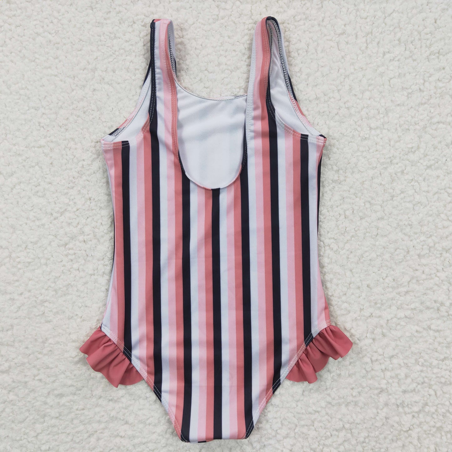 Girls pink stripes print swimsuit  S0049