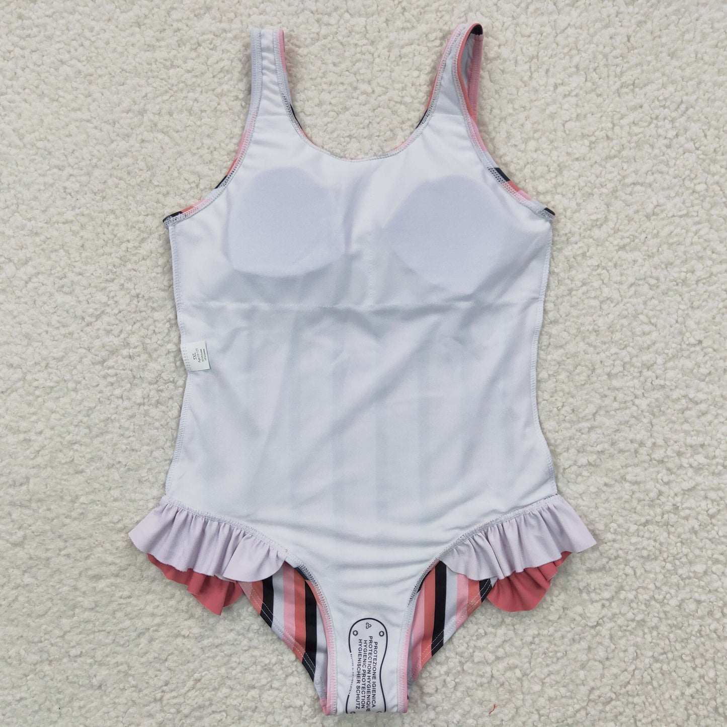 Girls pink stripes print swimsuit  S0049