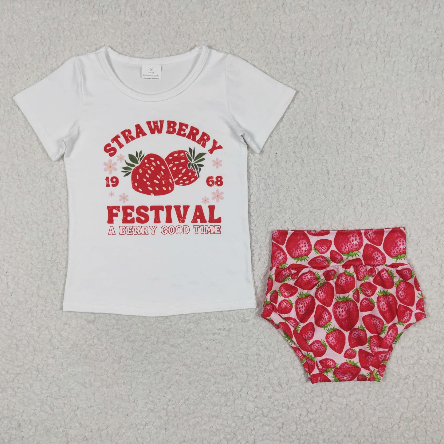 Baby girls strawberry print summer bummie sets GBO0097