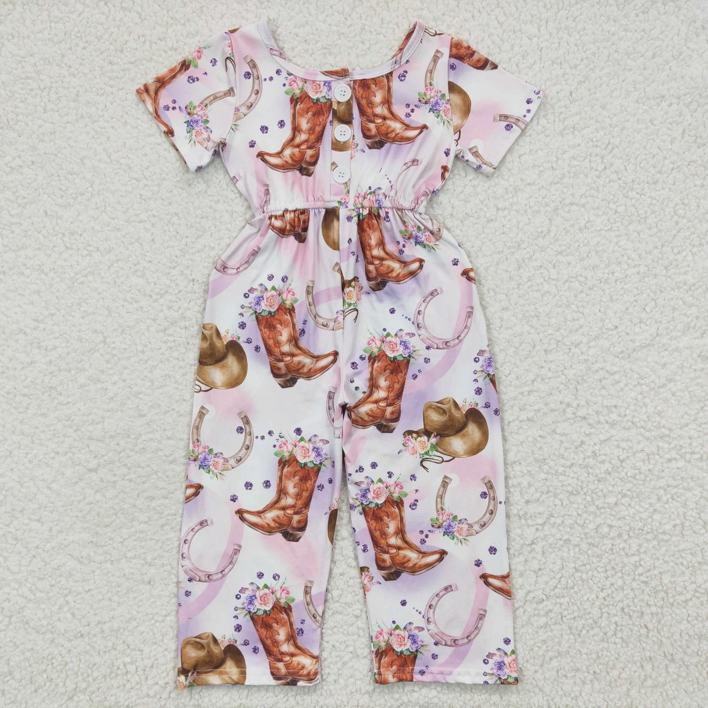 Girls flora boot hat print summer jumpsuit   SR0225