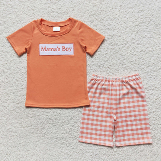 Mommy's Boy embroidery orange shorts clothes set BSSO0228