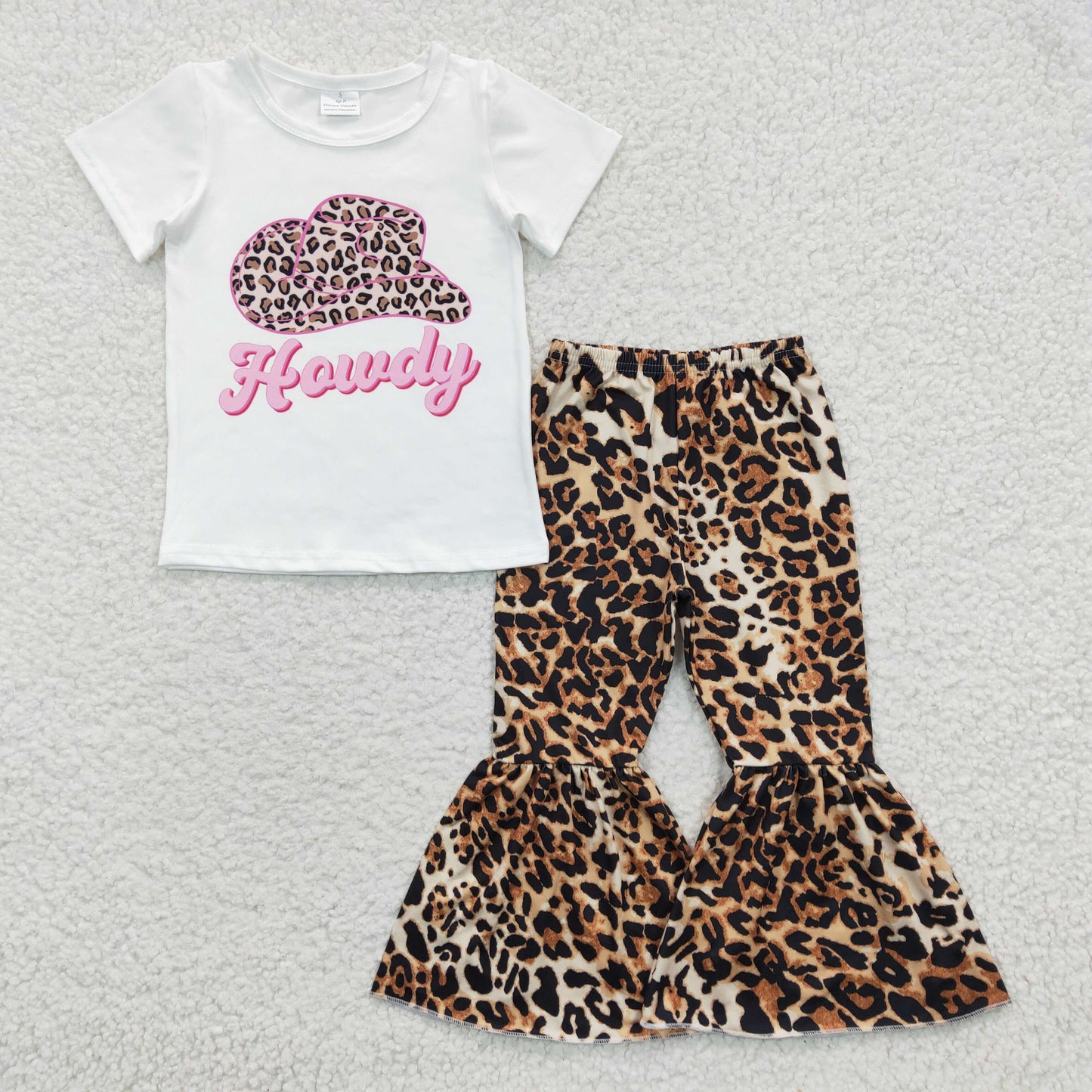 HOWDY print top leopard bell bottom pants western girls outfits GSPO0589