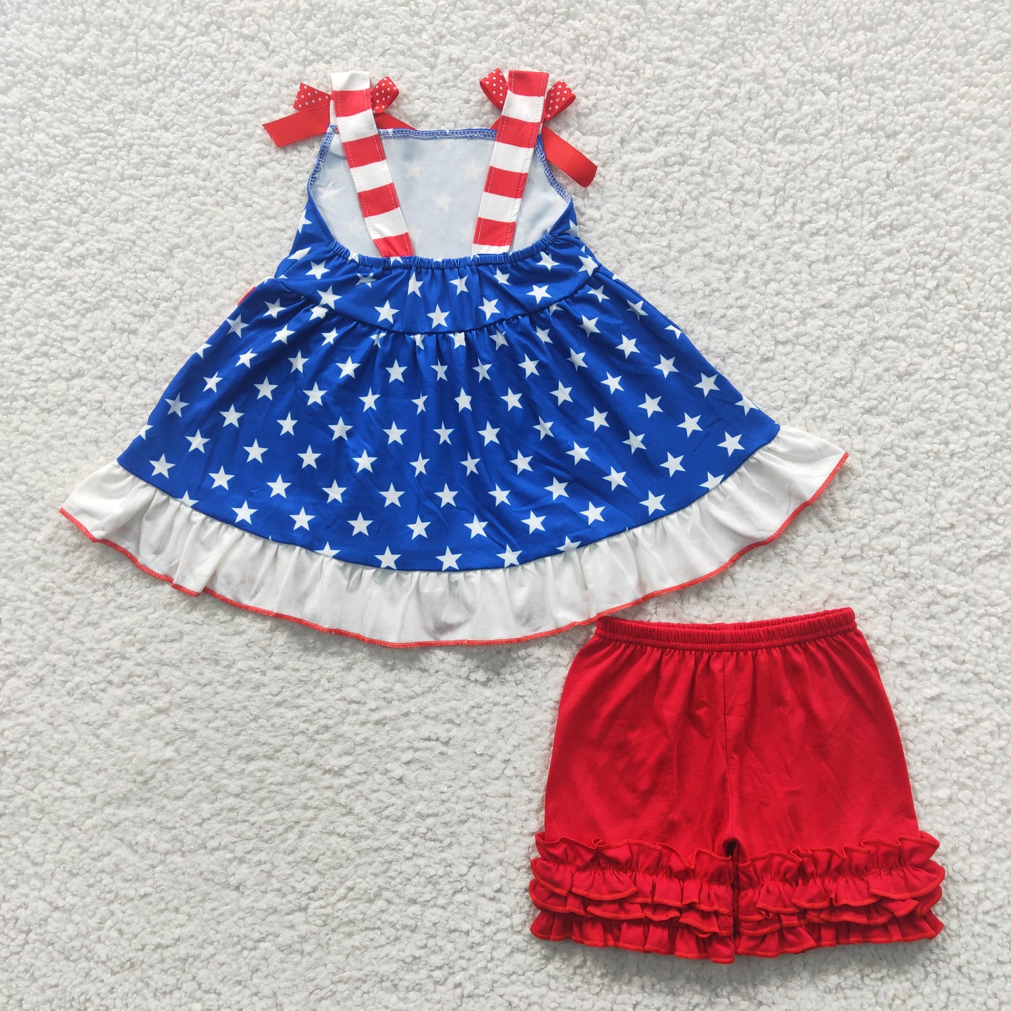 Girls sleeveless star and stripe tunic top 4th of July outfits D7-1