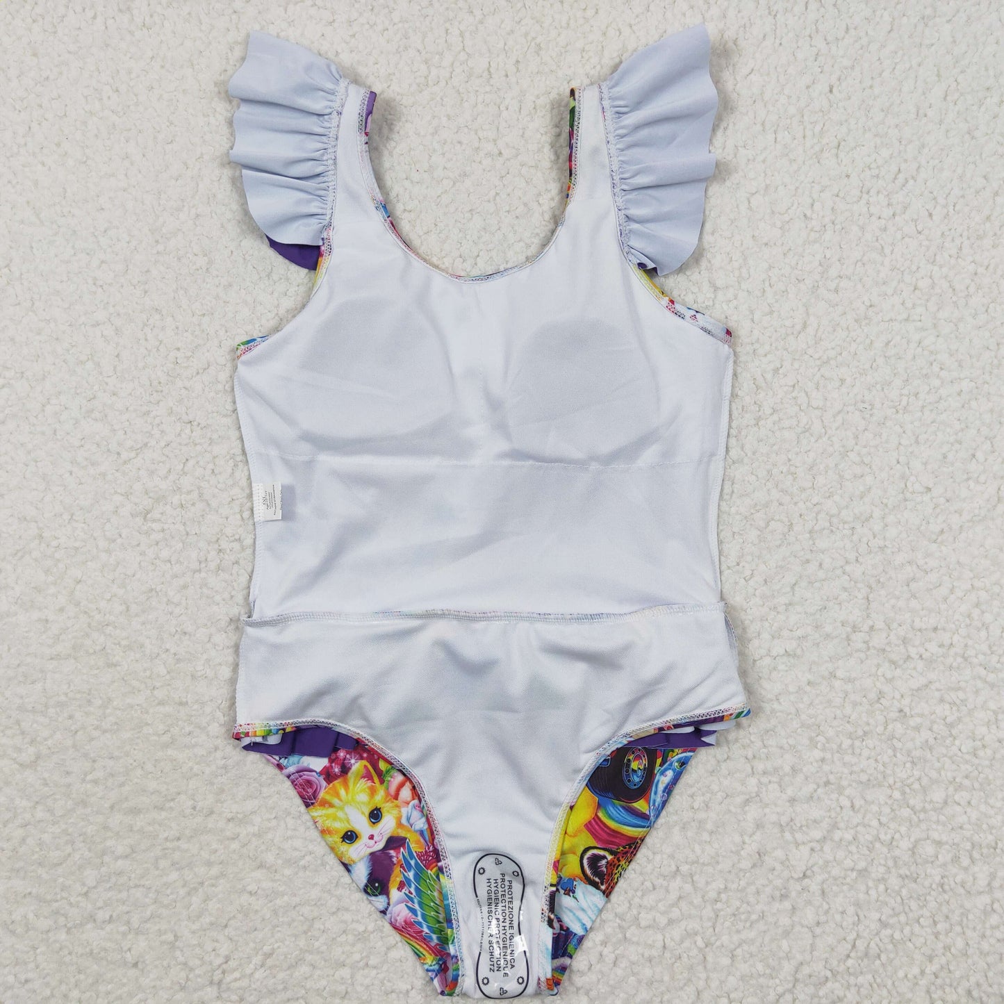 Girls purple cartoon print 1 piece swimsuit    S0041