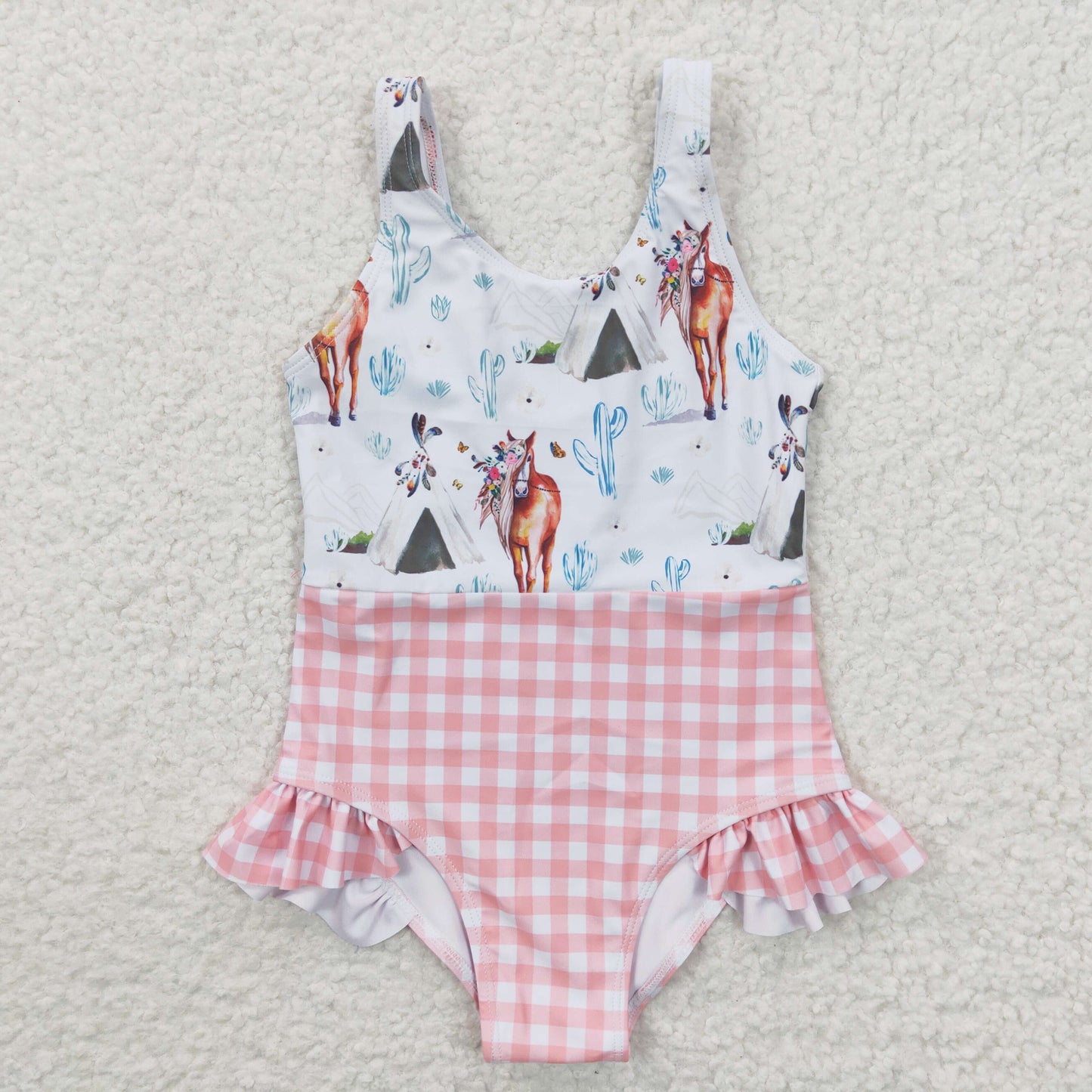 Girls horse floral cactus print 1 pieces swimsuits S0118