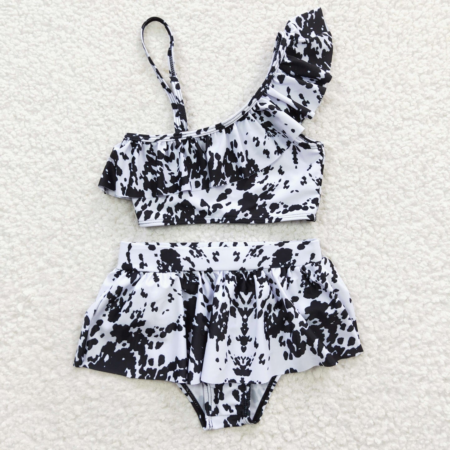 Girls black cow print 2 pieces swimsuits S0123