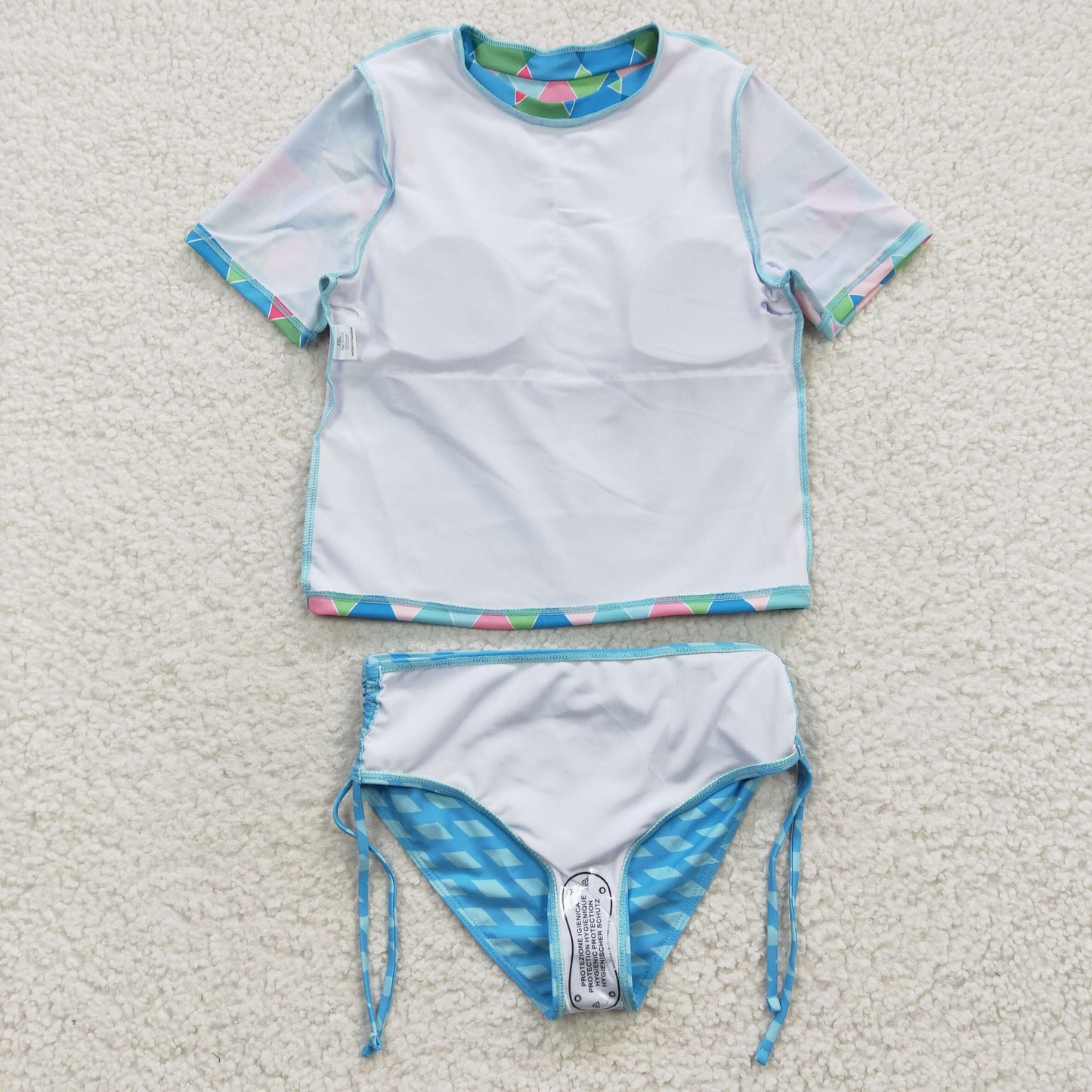 Girls colorful short sleeve 2 pieces swimsuits S0114