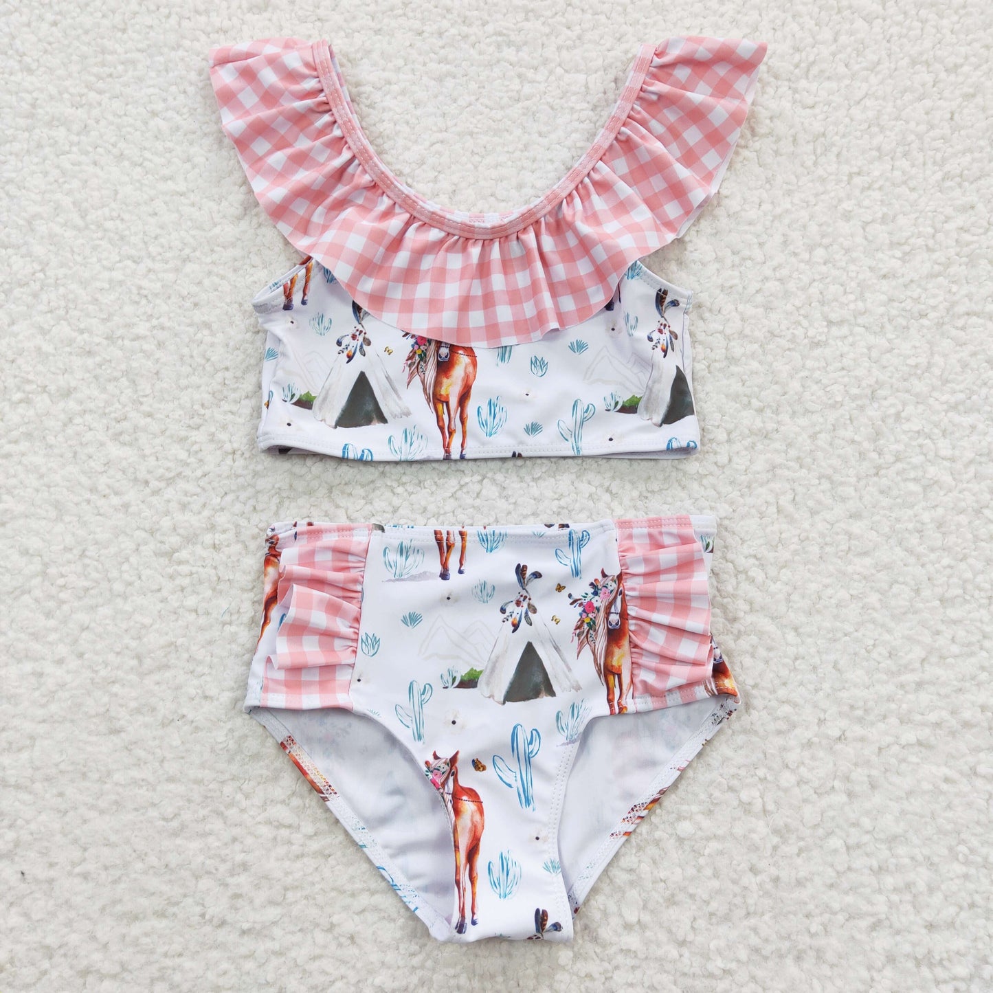 Girls horse floral cactus print 2 pieces swimsuits S0117