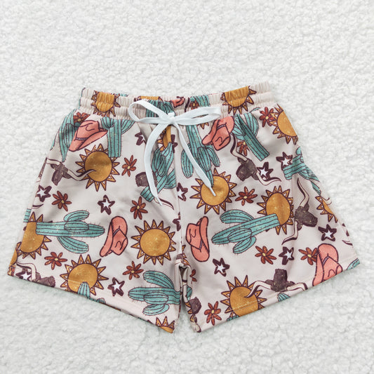 Boys western cactus print swim trunk  S0030