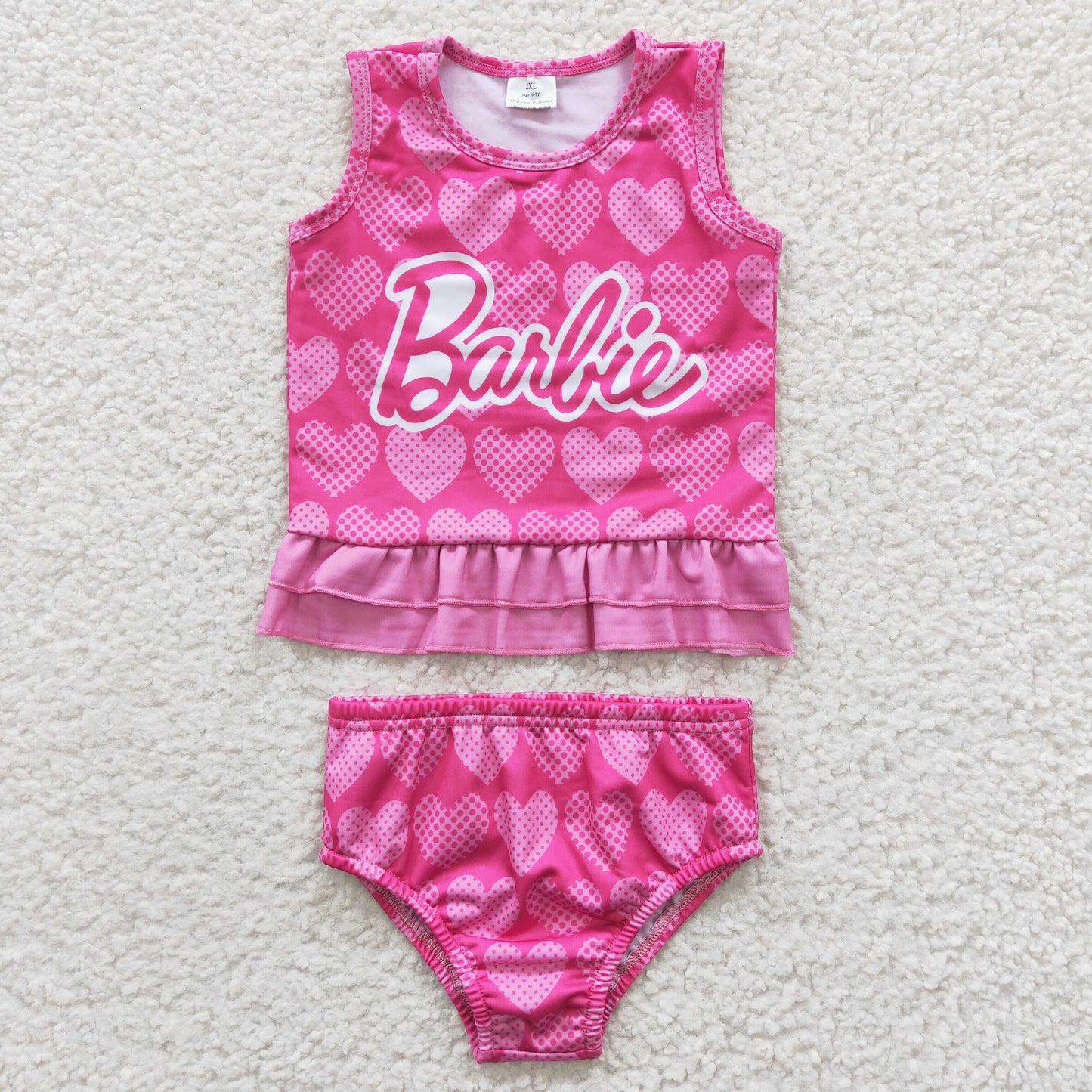 Girls pink heart print 2 pieces swimsuits GBO0077