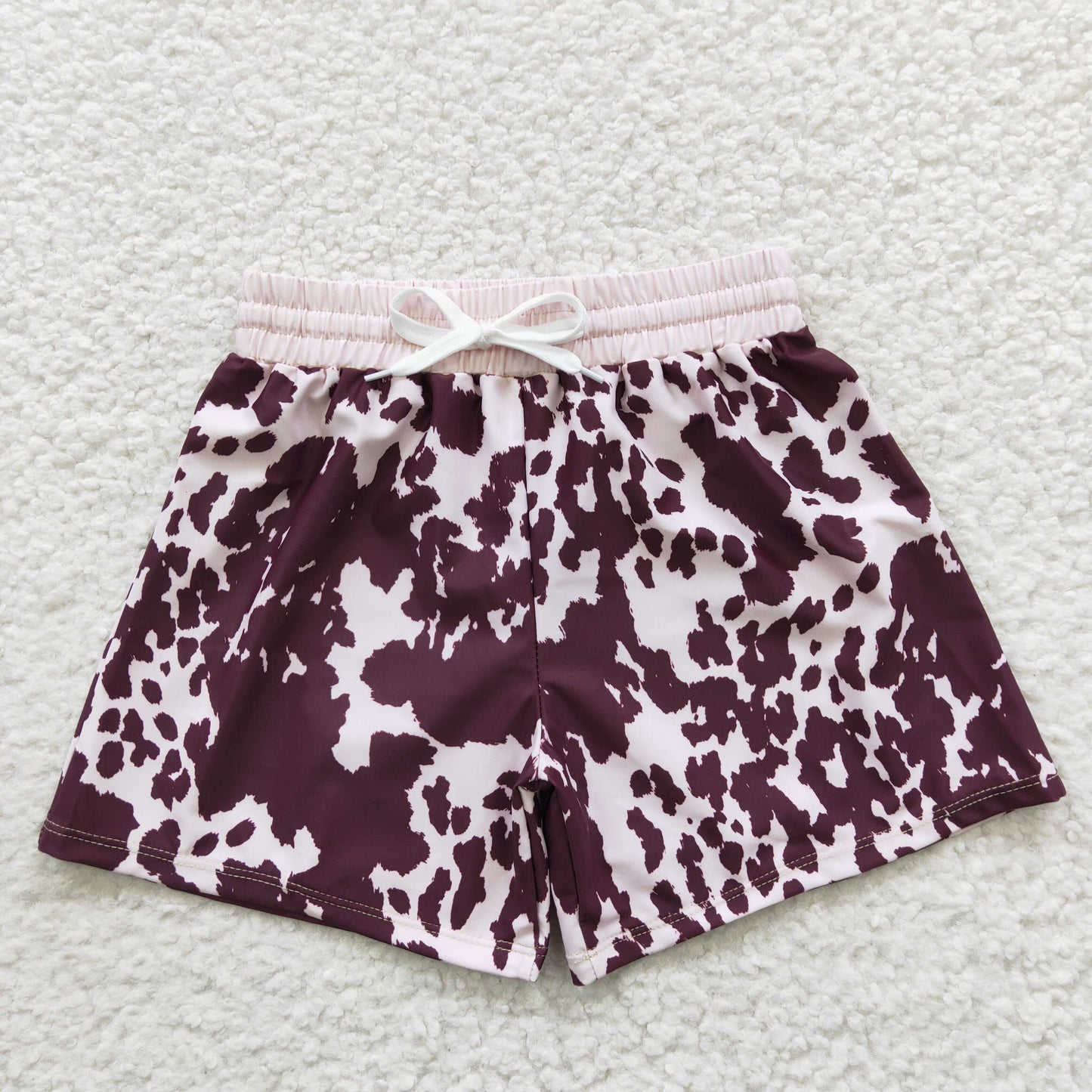 Boys brown cow print swim trunks  S0130