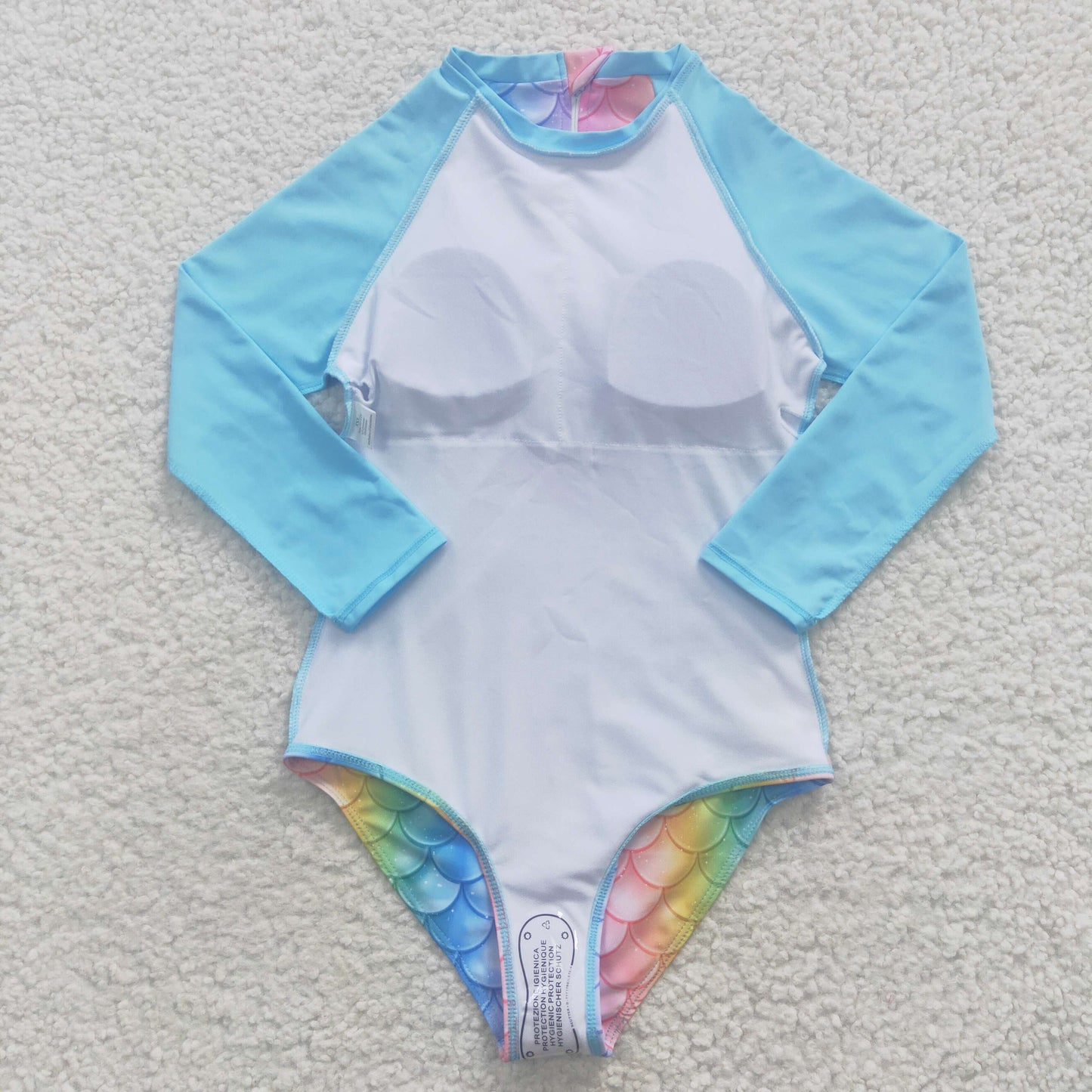 Girls long sleeve Mermaid scale print zipper 1 piece swimsuits S0075