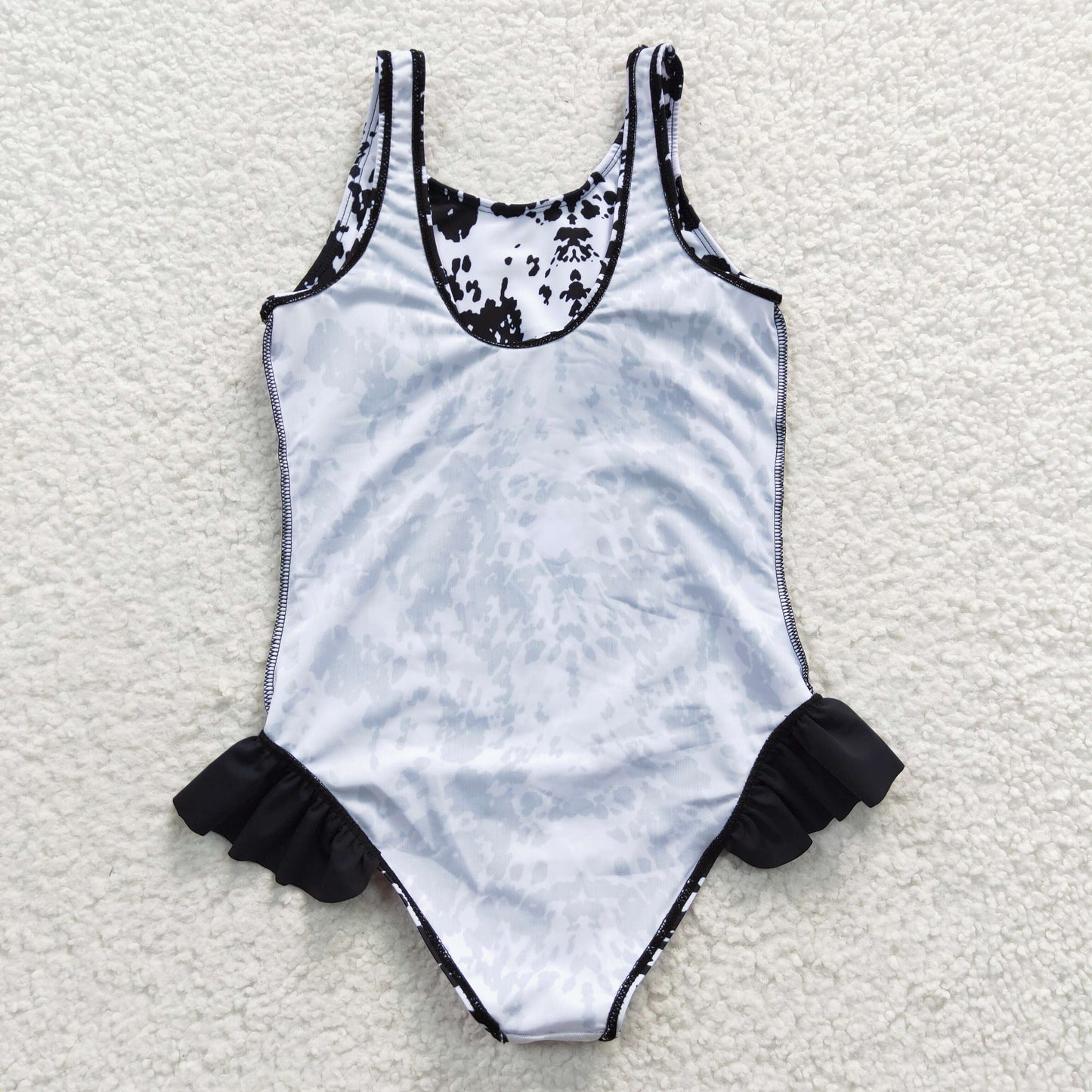 Girls black cow print 1 pieces lining swimsuits S0124