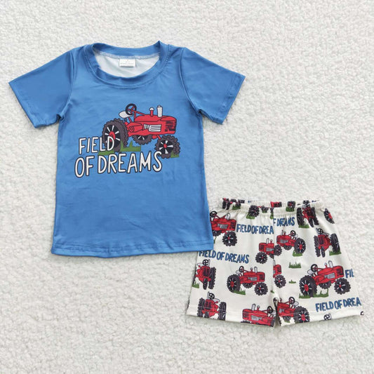 Boys field of dreams print summer outfits BSSO0190