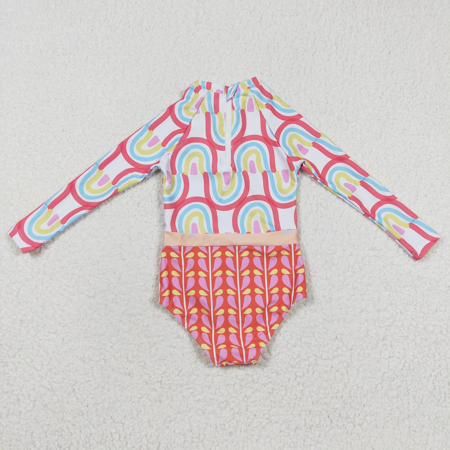 Girls rainbow print long sleeve swimsuits S0116