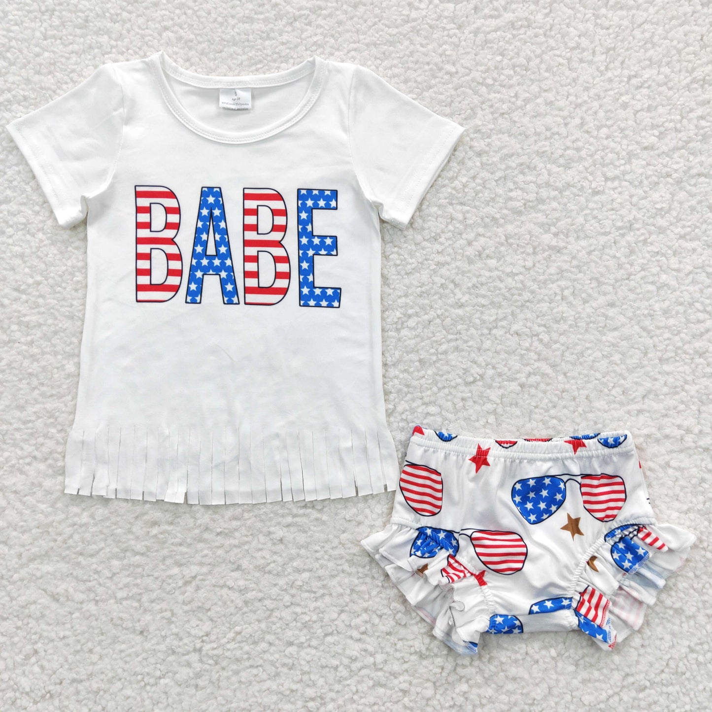 GBO0127 BABE print 4th of July girls bummie sets GBO0127