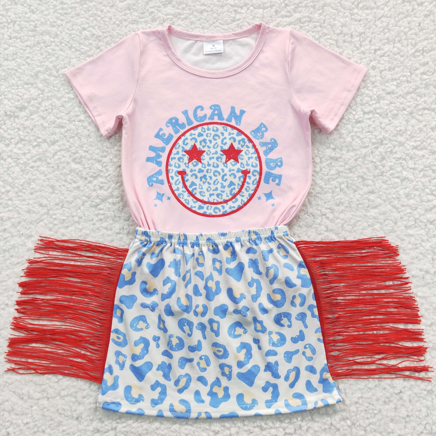 GSD0339 Girls American Babe leopard print tassels skirt 4th of July outfits