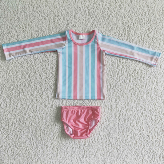 Girls long sleeve stripes 2 pieces swimsuits S0020