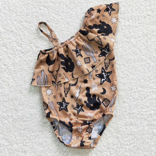 Girls western cow print swimsuit    S0032