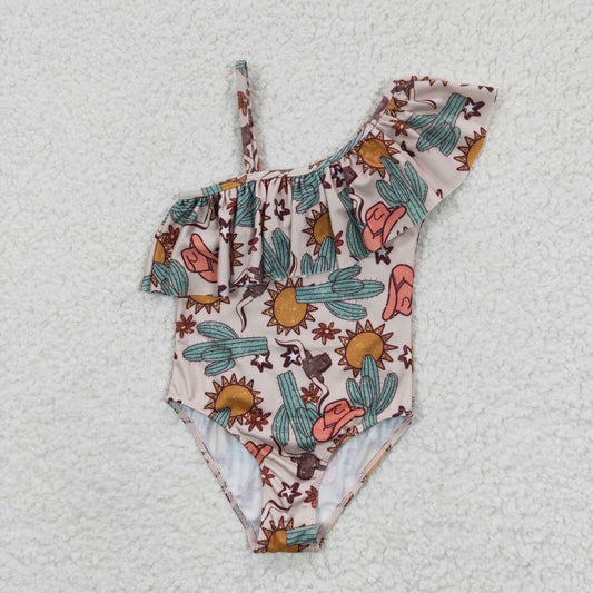 Girls western cactus print swimsuit    S0034