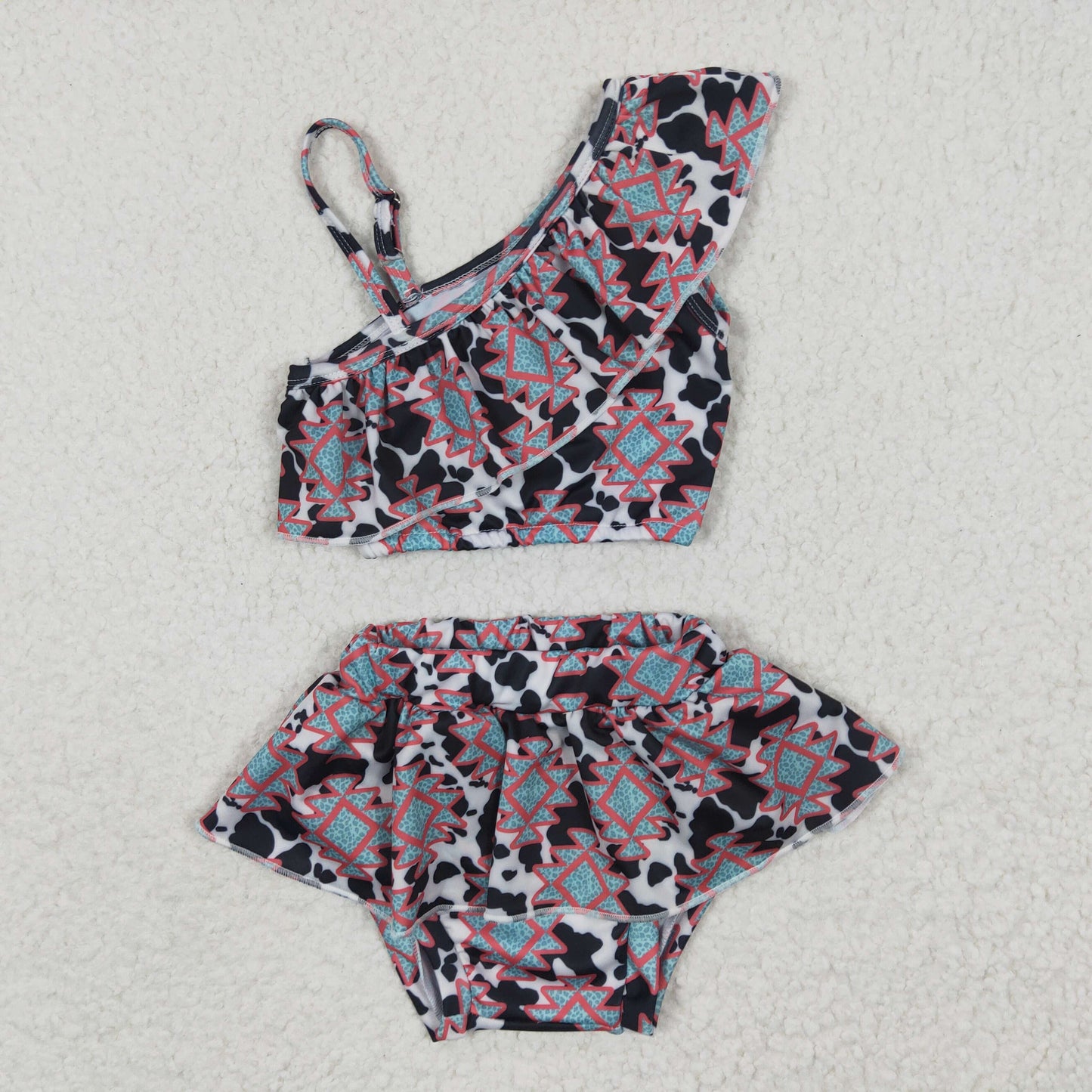 Girls western aztec cow print swimsuit    S0038