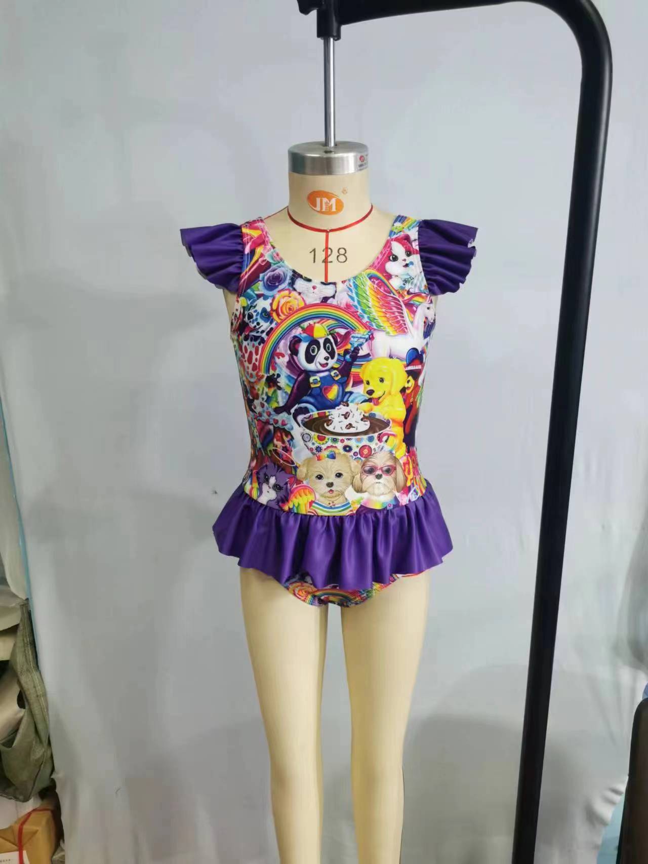 Girls purple cartoon print 1 piece swimsuit    S0041