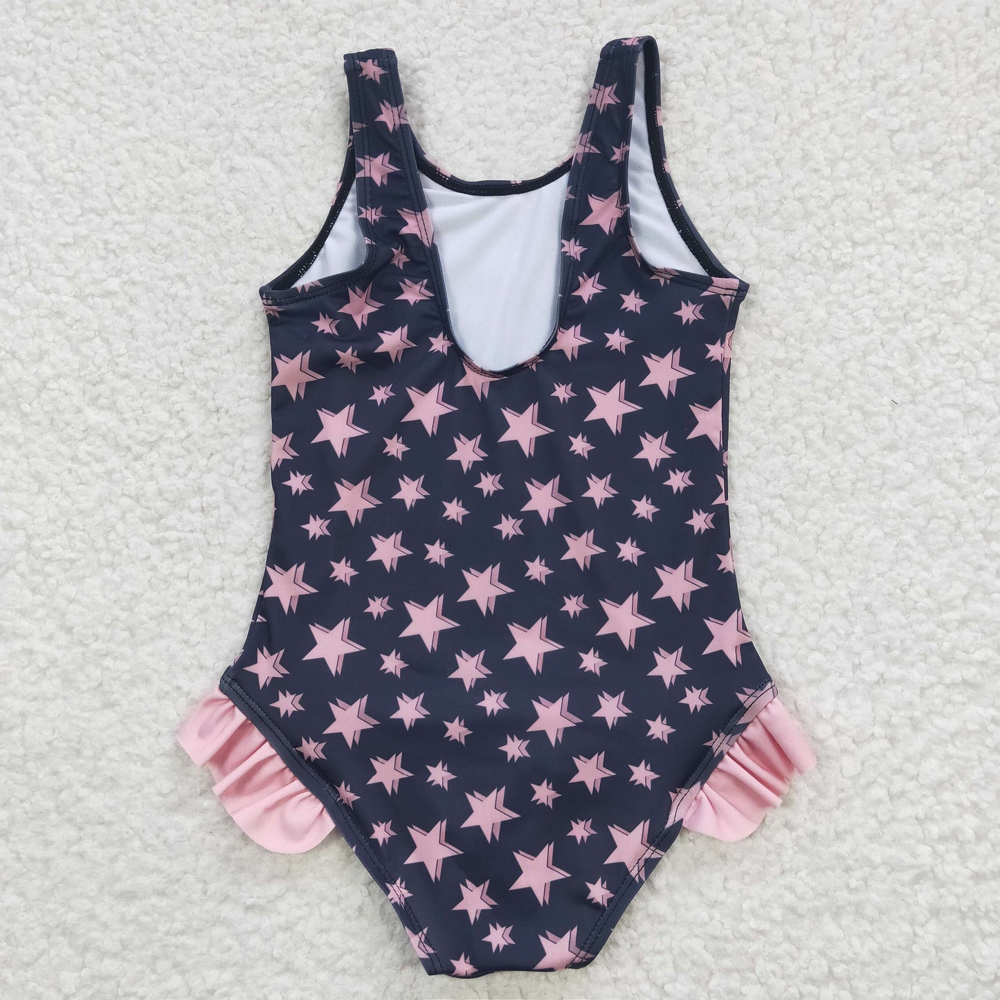 Girls pink star print swimsuit  S0048