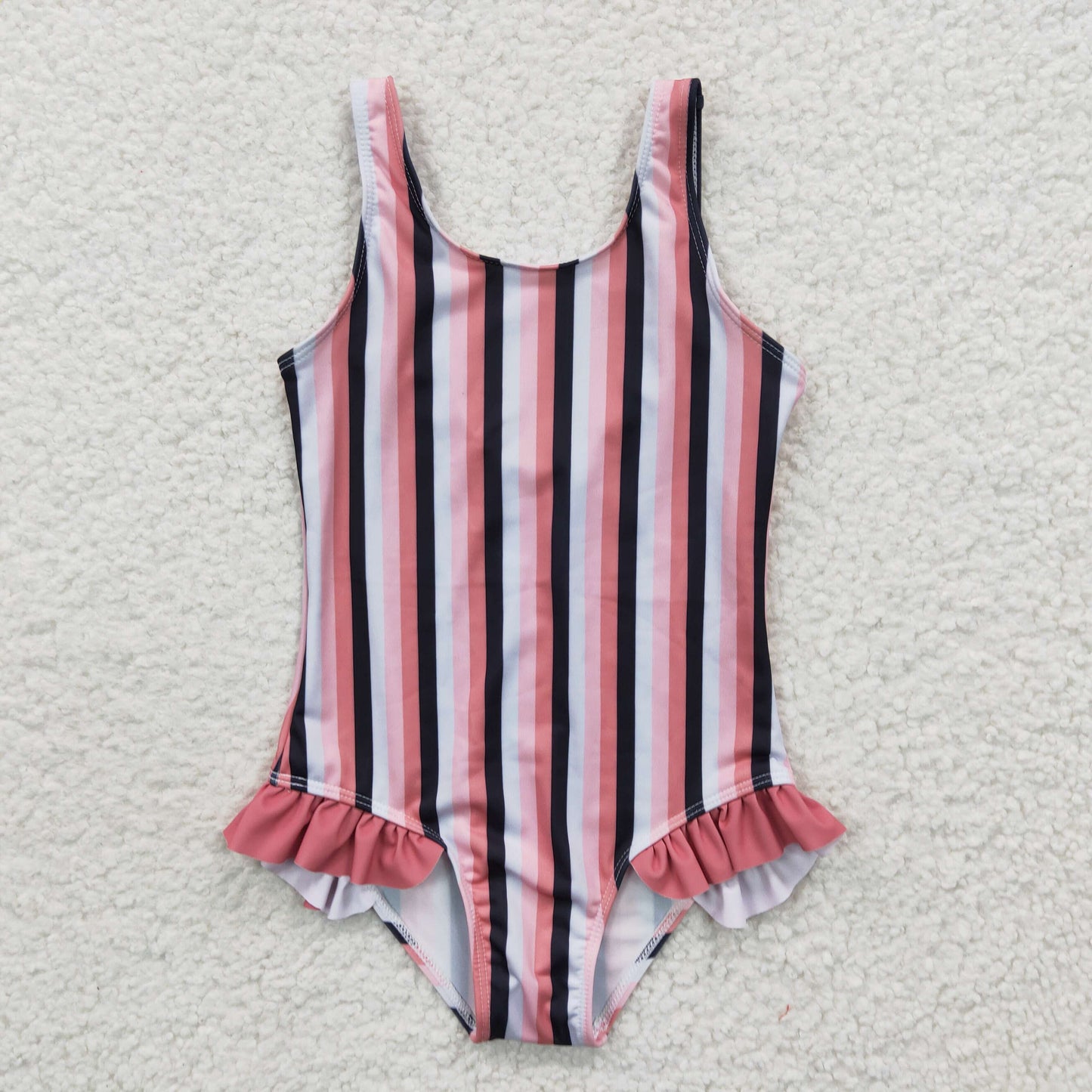 Girls pink stripes print swimsuit  S0049