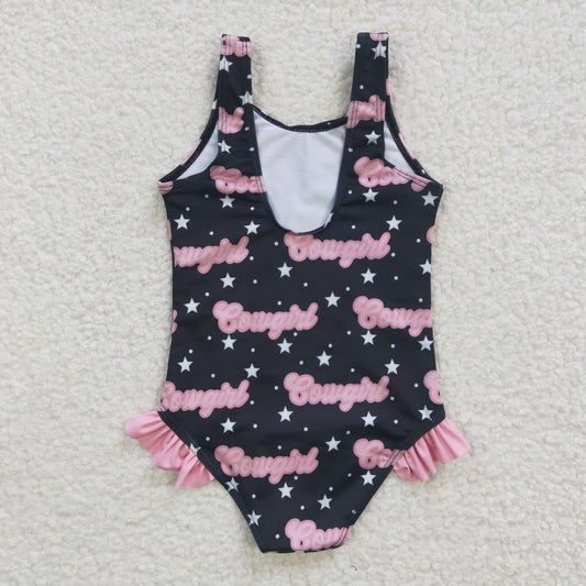 Girls pink cowgirl print swimsuit  S0050