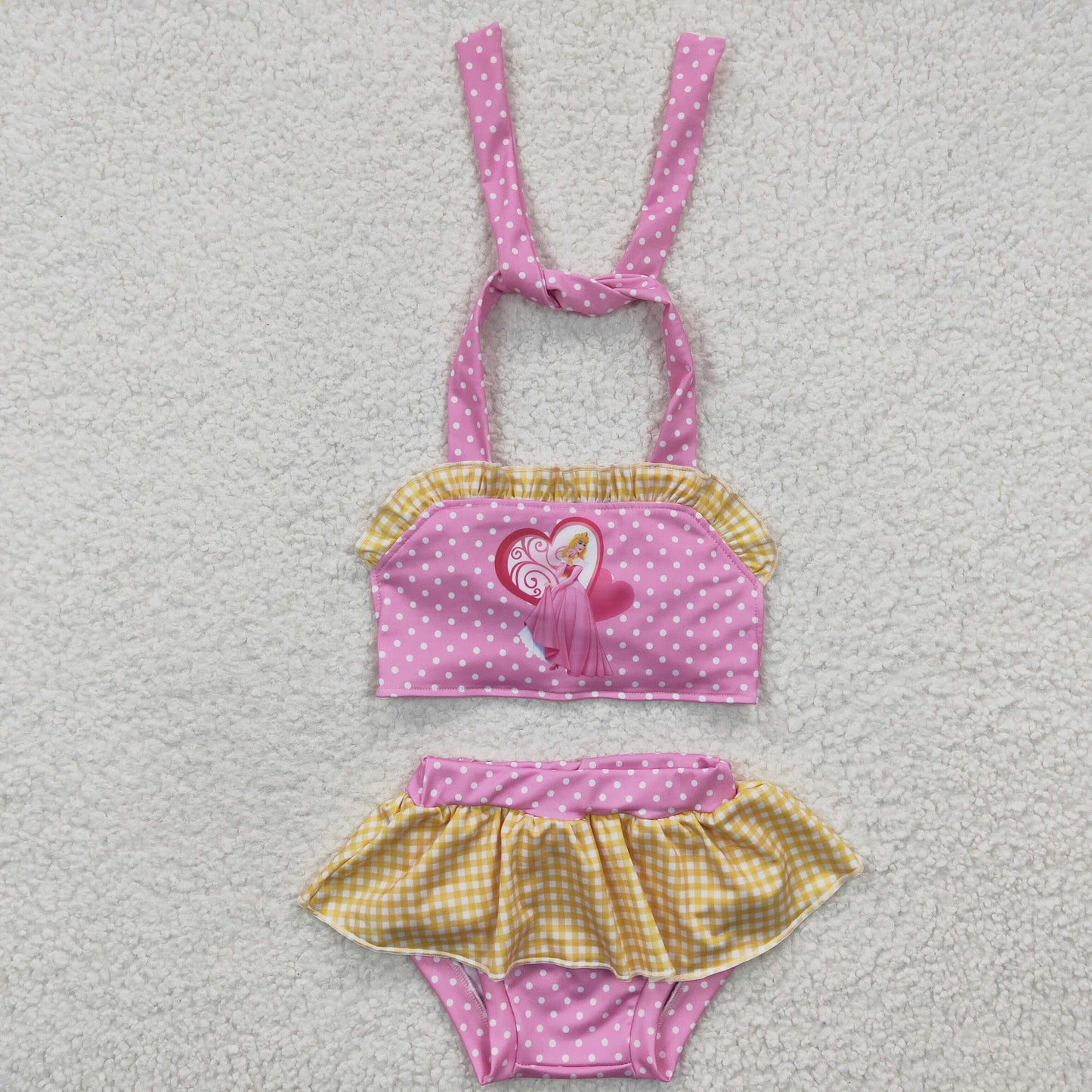 Girls pink Princess print 2 pieces swimsuit  S0058