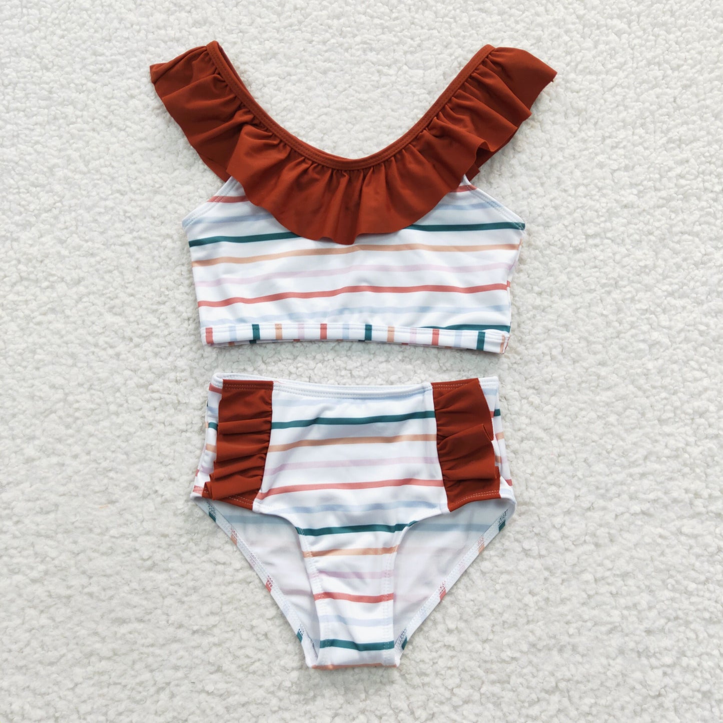 Girls stripes print 2 pieces lining swimsuits S0082