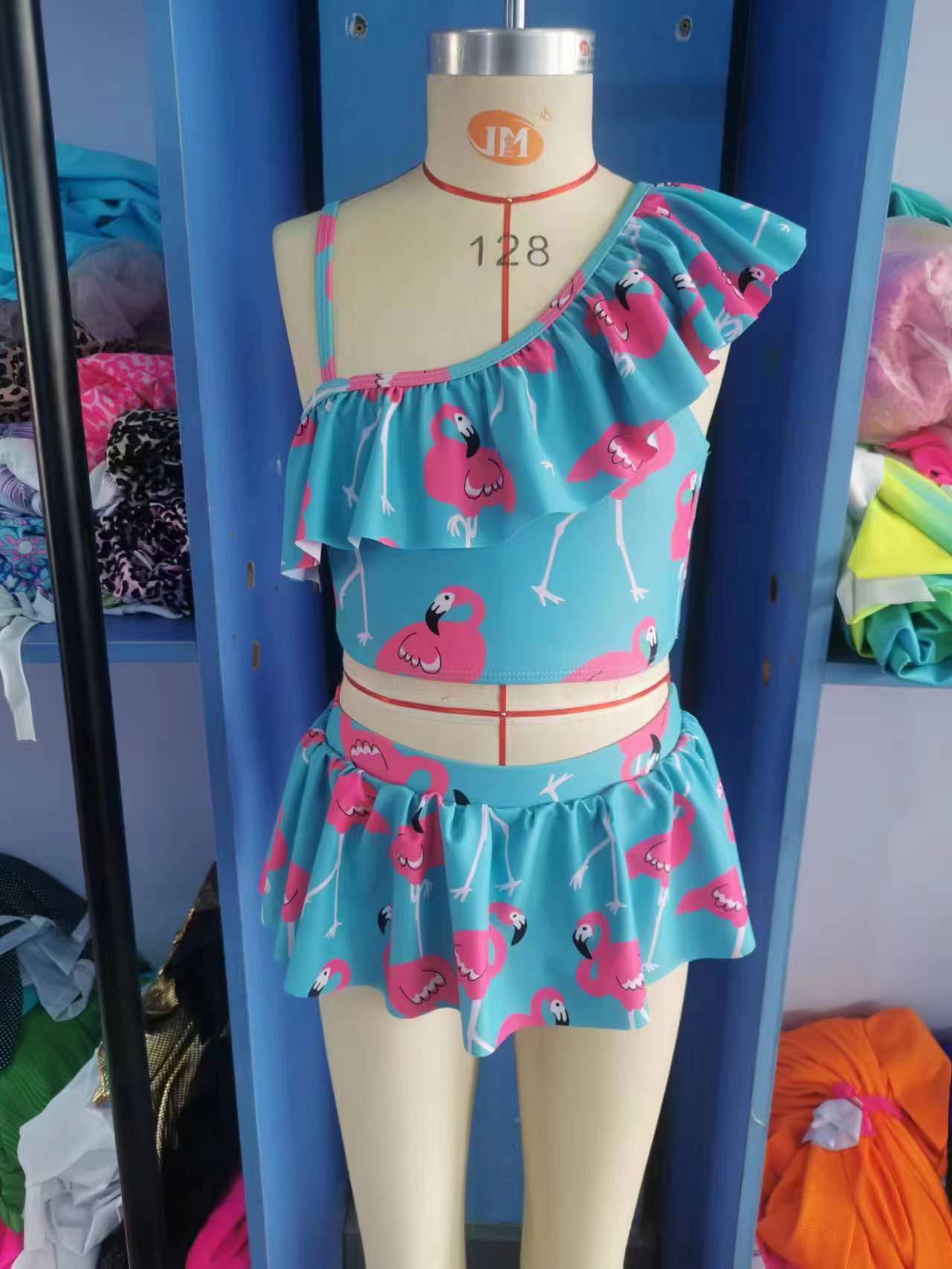 Girls flamingo print 2 pieces swimsuits S0087