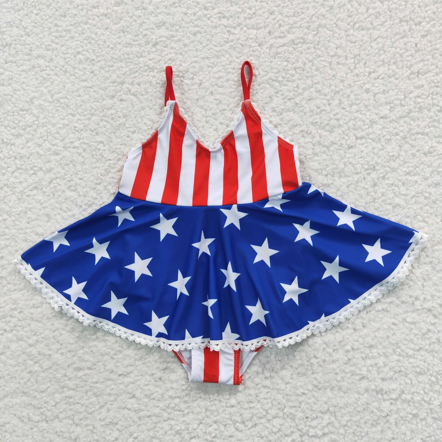 S0091 Girls star and stripes spaghetti strap 4th of July 1pc swimsuits