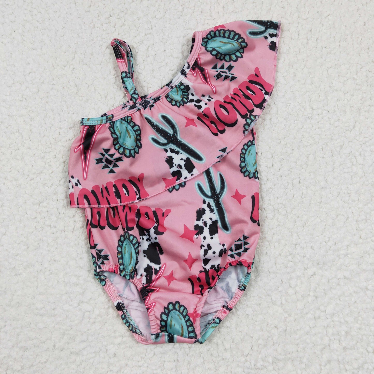 Girls HOWDY western pink print one piece swimsuit S0092