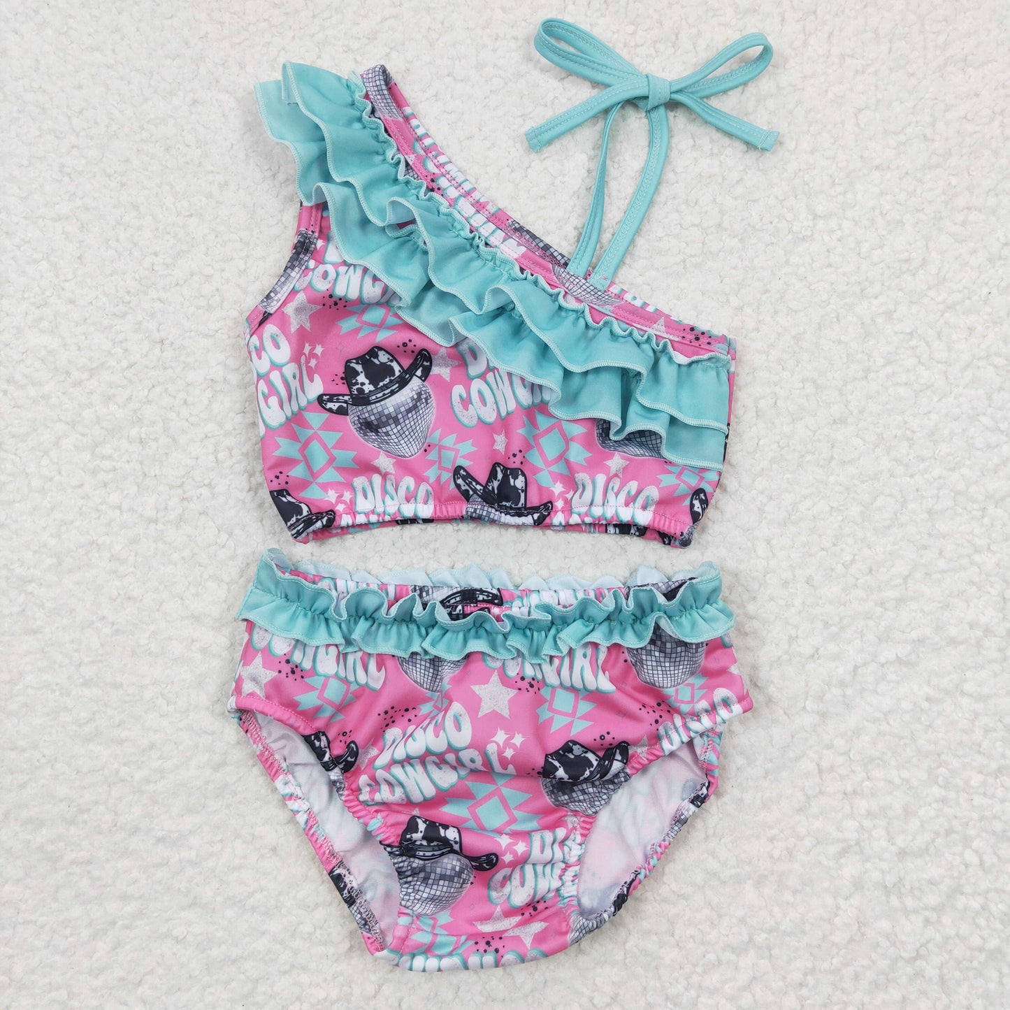 Disco Cowgirl print 2 pieces swimsuits S0097